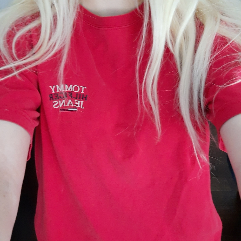 thrifted tommy hilfiger vintage red short sleeve